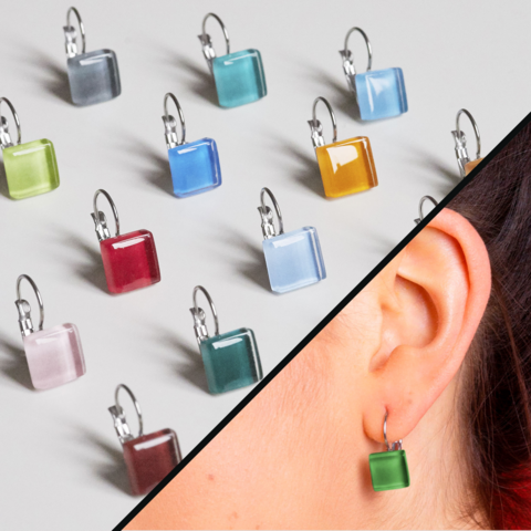 Glass earrings with clasp • 10mm • sustainable / nickel free / many colors