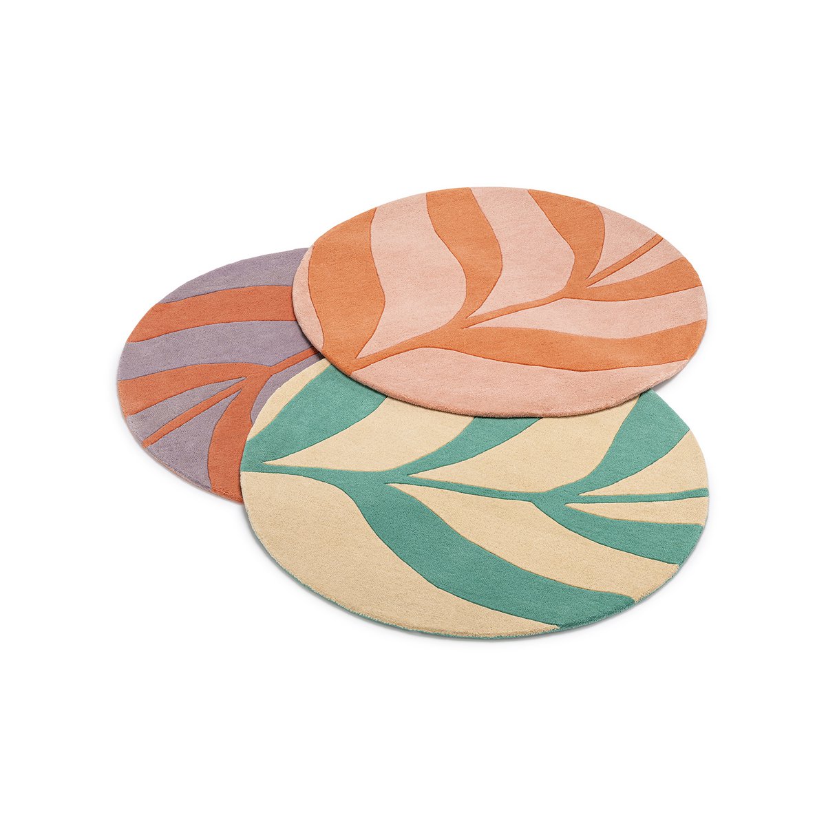 Tapis en laine rond 120 cm Feuille Corail