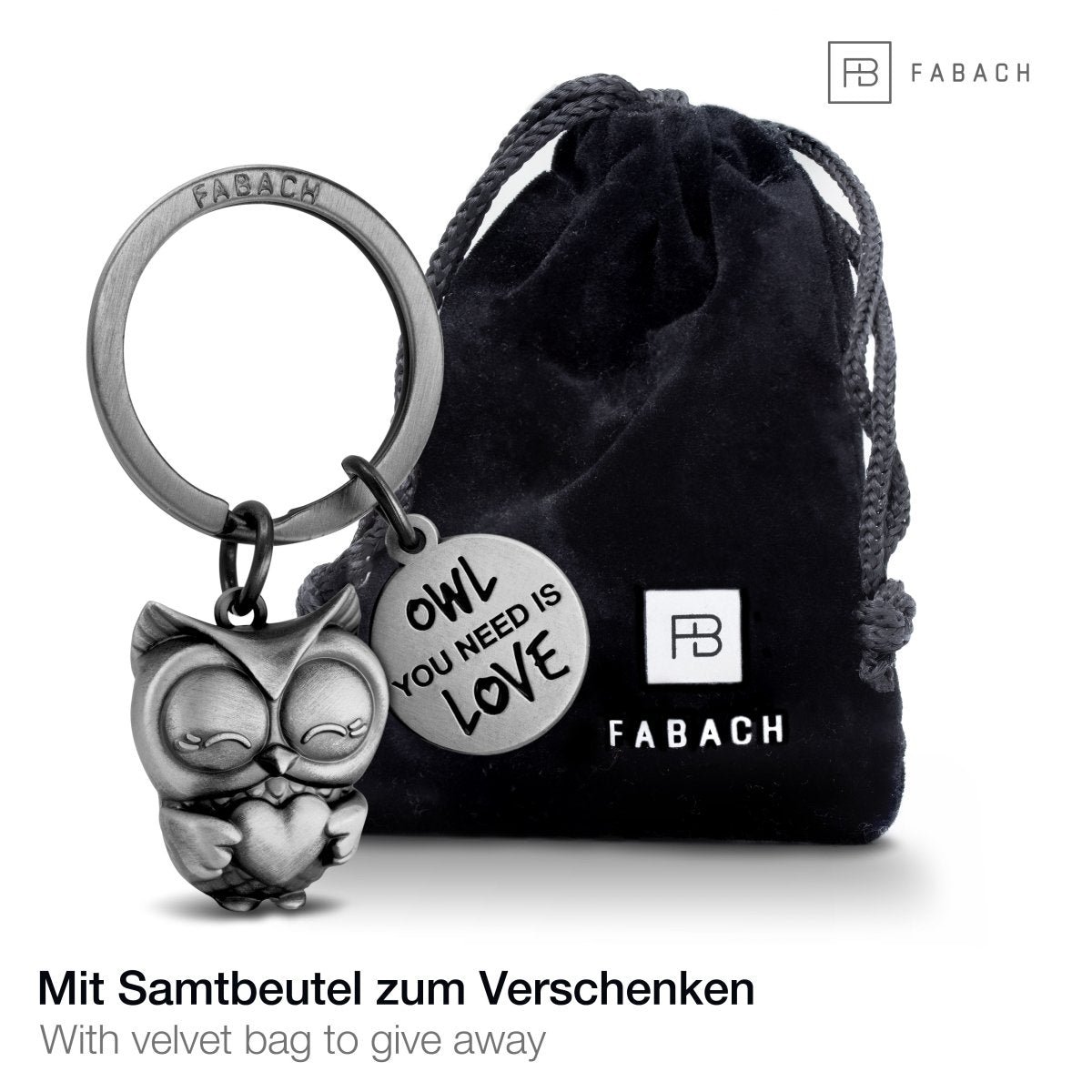 "Owl you need is Love" uil sleutelhanger Uiltje met hart en gravure - lieve uil geluksbrenger