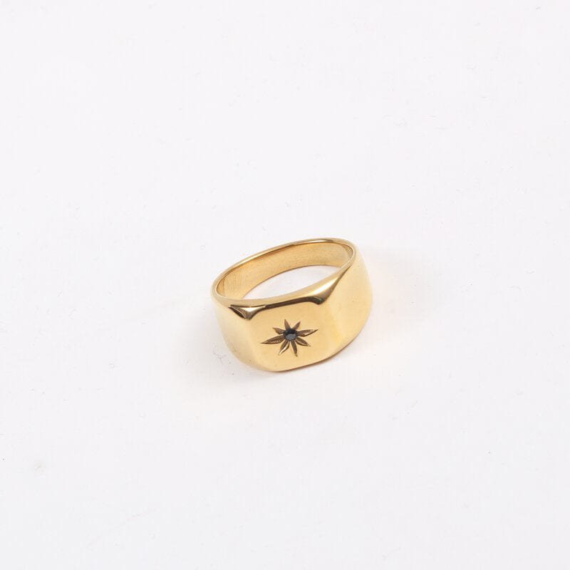 Doneen - Anello con sigillo a stella in cristallo nero