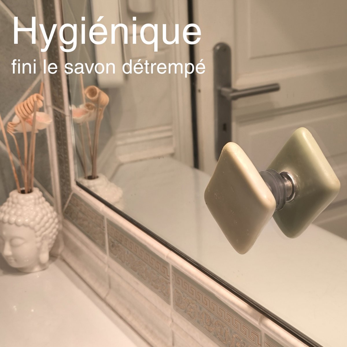 Magnetic Soft-free gap without drilling-hygienic & design-Bathroom wall fixation, kitchen, shower-dry soap-made in France