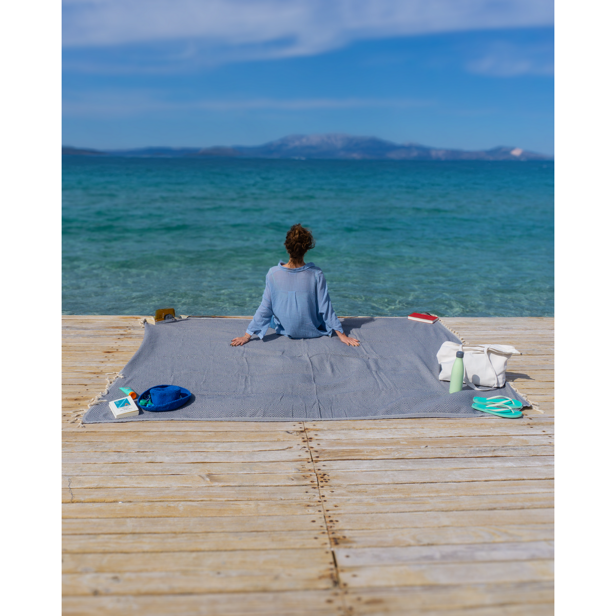 ATOM Toalla de playa extragrande de algodón XXL – 200x250 cm – Manta de picnic – Gris