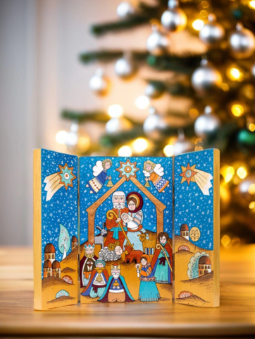 Hand-painted wooden nativity play Big Tryptykh