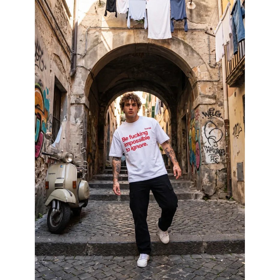 T-shirt Oversize "Loud" Stampa Rossa | Horda Cotone 200g