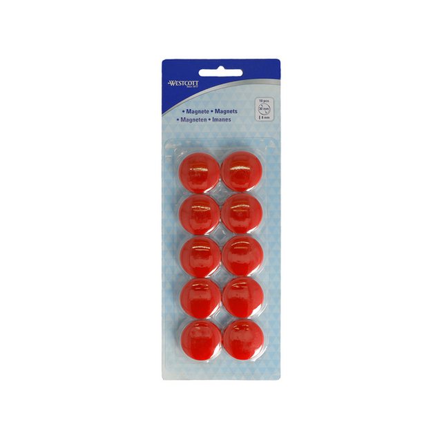 Magneet Westcott rood pak à 10st. Ø 30mmx8mm, 900g cap: 6-8 vel 80g papier