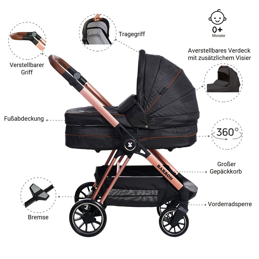 Poussette bébé Barron 3 en 1
