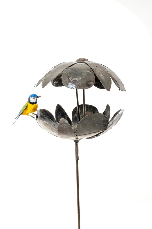 ZIMBA-ARTS METAL BLUE TIT PUMPKIN BIRDFEEDER ON STICK