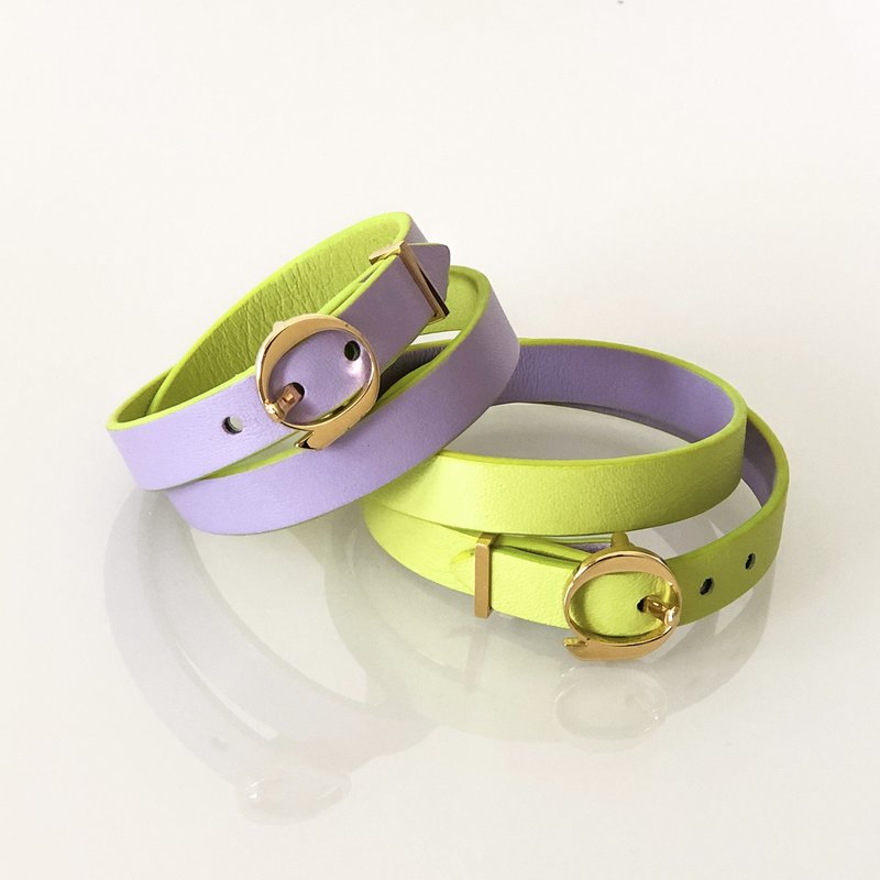 DUO TWIST læderarmbånd Lime - Lila