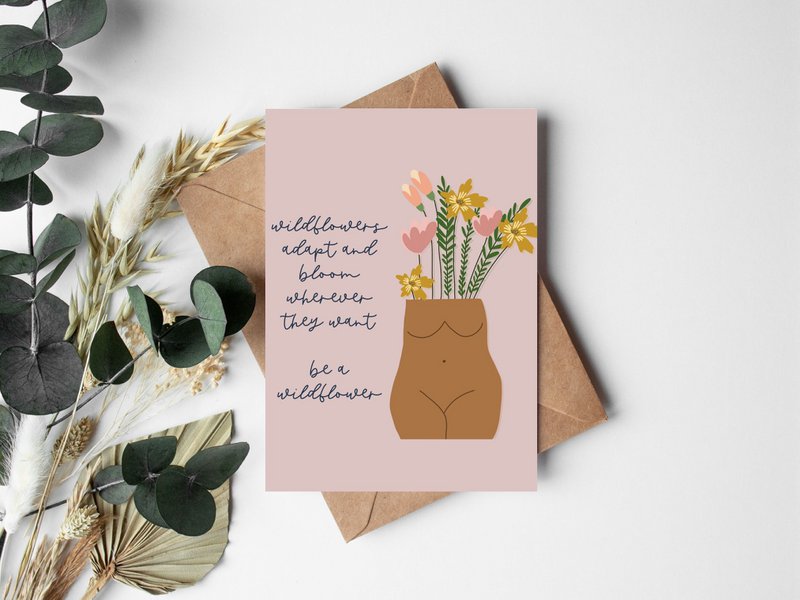 Postkort "vær en vildblomst" - feministisk postkort