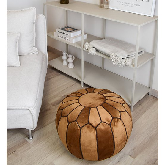 Velvet pouffe - karamelbruin