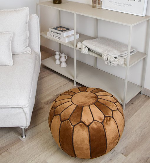 Velvet Pouffe - Caramel Brown