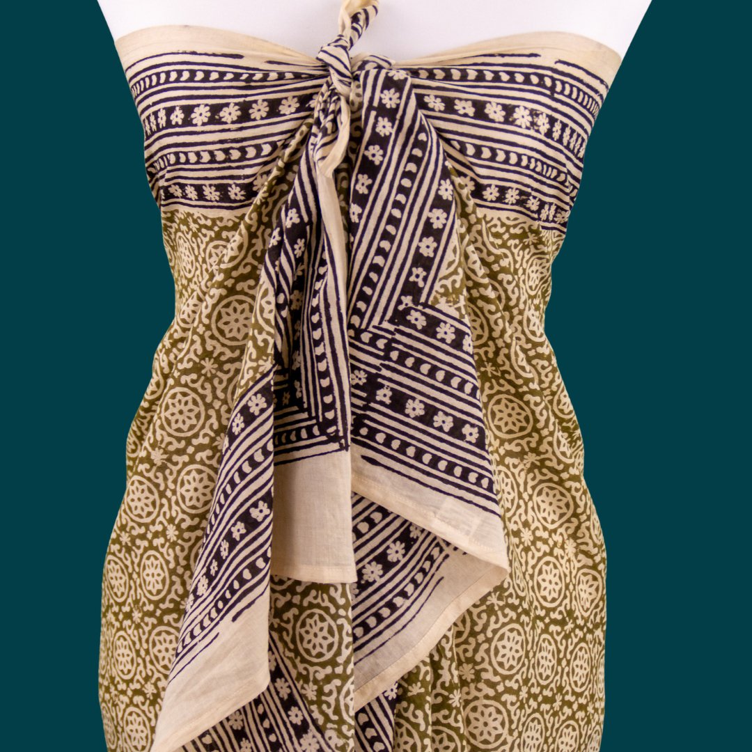 Yellow Pareo, Sarong, scarf, beach towel, summer scarf, shoulder cloth, wrap dress, made of 100% cotton, printed with natural colors, handmade