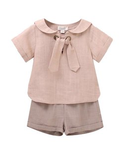 Babyjongensset bestaande uit overhemd met matrozenkraag en bermuda F149-21207134