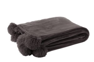 J -Line Plaid Pompom - Polyester - Donkertaupe - 170 x 130 cm