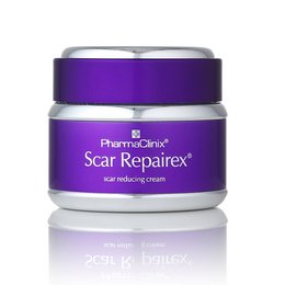 A purple-colored cream in a jar with a silver lid. The product is labeled "Scar Repairex Cream" and is categorized as a cream.