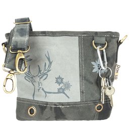 Bolso tradicional domelo. Bolso bandolera de lona vegana con motivo de ciervo/edelweiss estampado