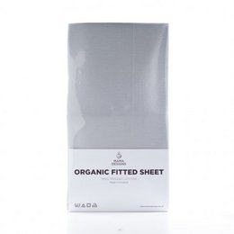Grey organic fitted sheet for crib, cot bed, and moses basket. Made of soft, breathable organic cotton. Fits mattresses up to 140cm x 70cm.