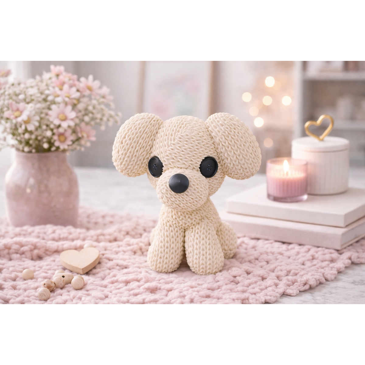 Eterna Wonder – Gebreid hondenbeeldje – Decoratief object – Beige