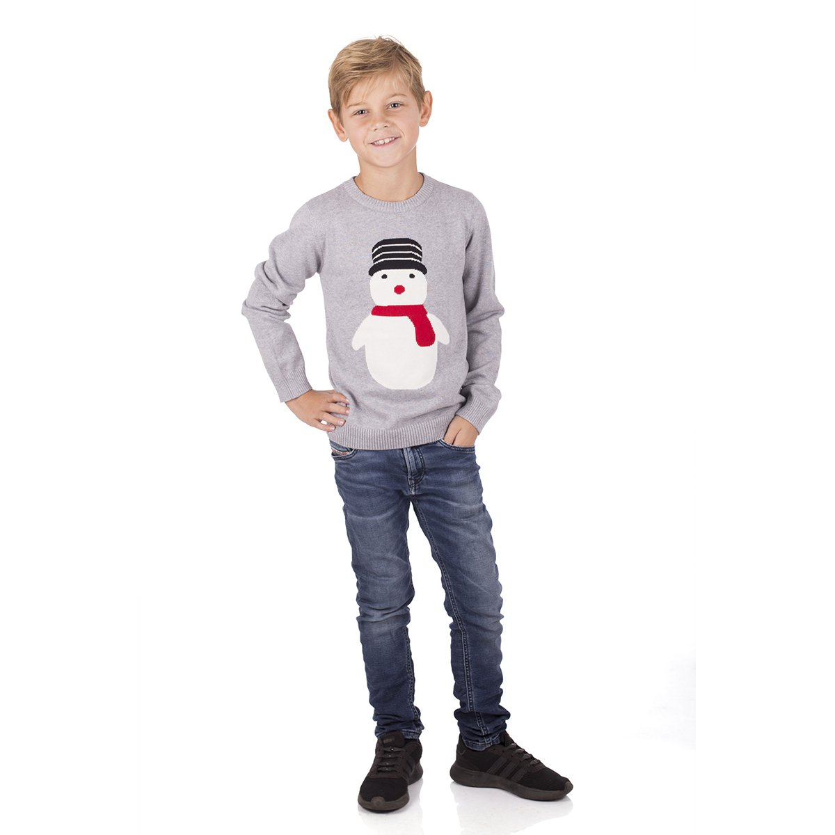 Christmas Sweater Kids - Snowman Grey