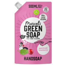 This hand soap refill pouch from Marcel's Green Soap is made with patchouli and cranberry scents. It is a 500ML refill pouch that is eco-friendly and delicious in use.