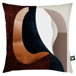 Soft velvet cushion cover in a modern abstract design featuring warm earth tones and geometric shapes.