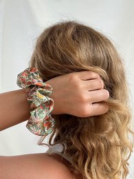 Scrunchie - Grüne Chiffon Blumen - Genbrug