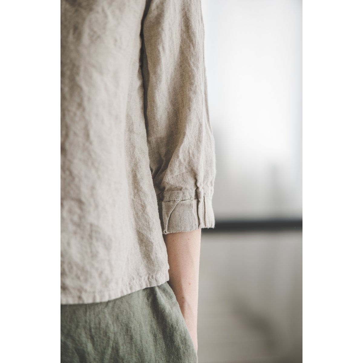 Leinenbluse mit 3/4 Ärmeln
