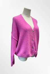 Dame cardigan - Premium kvalitet - Blød strik dyb V-hals med knapper - ALPACA/ULD - 23050