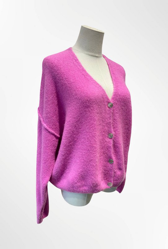Dame cardigan - Premium kvalitet - Blød strik dyb V-hals med knapper - ALPACA/ULD - 23050