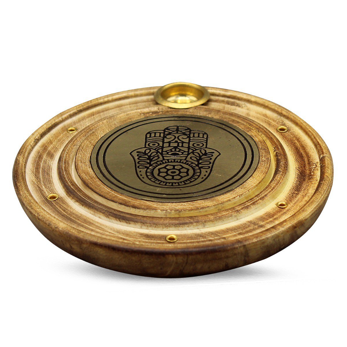 Wooden Incense Holder Brass Fatima Hand 10 Cm