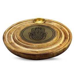 Wooden Incense Holder Brass Fatima Hand 10 Cm