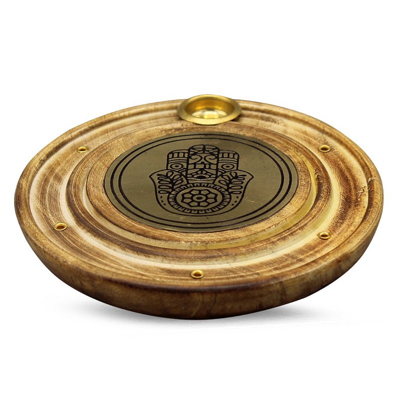 Wooden Incense Holder Brass Fatima Hand 10 Cm
