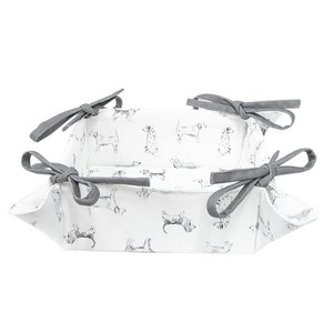 Bread basket 35x35x8 cm white gray cotton dachshund gift kitchen