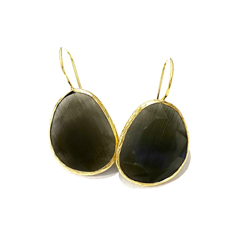 Earrings large cateye stone black