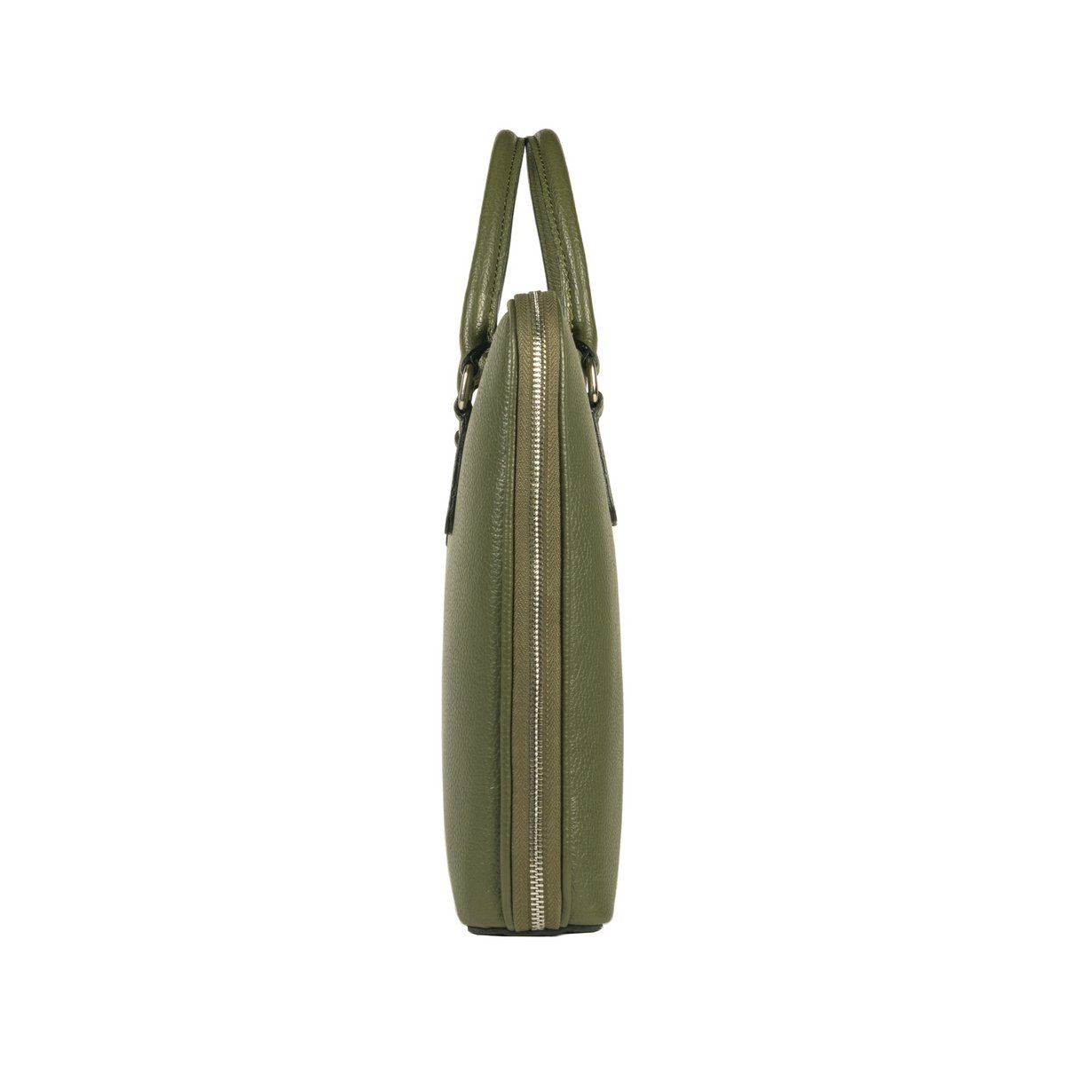 RB1019E | Maletín de negocios unisex en piel auténtica Made in Italy con bandolera extraíble. Fijaciones con mosquetones de metal níquel brillante - Color verde - Dimensiones: 37 x 29 x 6,5 cm
