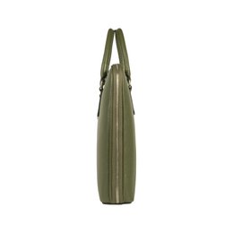 RB1019E | Unisex zakenaktentas van echt leer, gemaakt in Italië, met afneembare schouderband. Opzetstukken met glanzende nikkelen metalen karabijnhaken - Groene kleur - Afmetingen: 37 x 29 x 6,5 cm