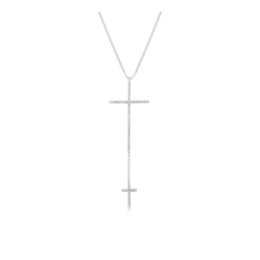 18K white gold necklace with two diamond-encrusted crosses
The necklace features two diamond-encrusted cross pendants made of 18K white gold. The crosses are suspended from a delicate chain, creating a sophisticated and elegant look. This necklace would be suitable for formal or casual wear, making it a versatile accessory.
