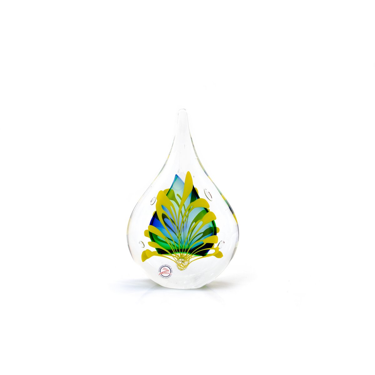 Kristallen Druppel - Ozzaro - Blauw/Groen/Geel - hoogte 12 cm - Handgemaakt