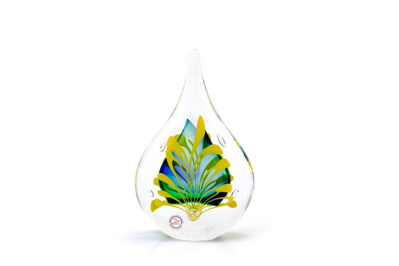 Kristallen Druppel - Ozzaro - Blauw/Groen/Geel - hoogte 12 cm - Handgemaakt