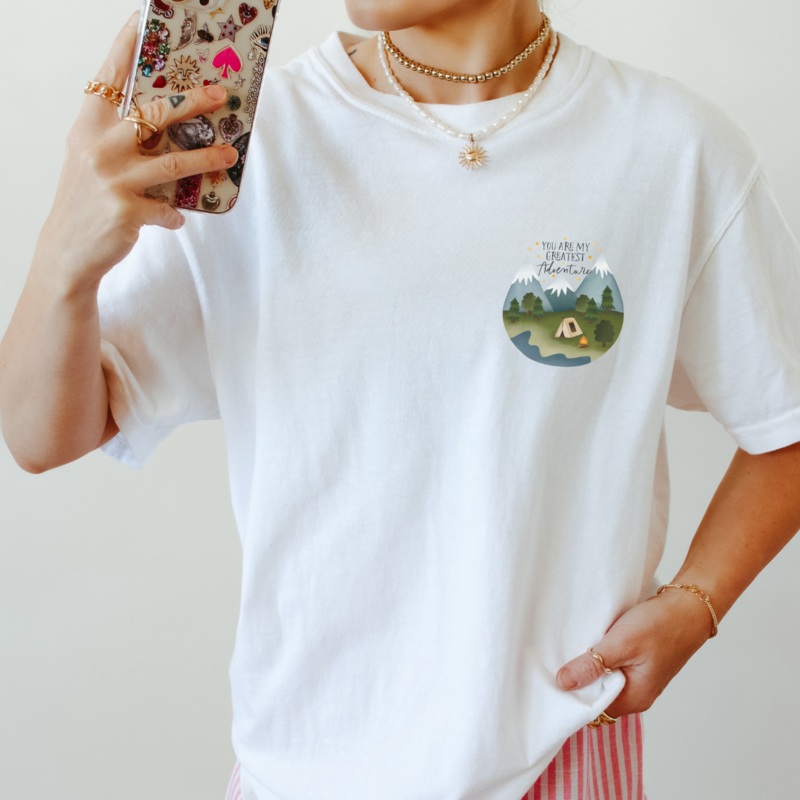 Tshirt Camping Berge Biobaumwolle „Greatest Adventure”