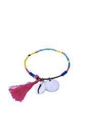  Colorful beaded bracelet with tassel charm and pendant.