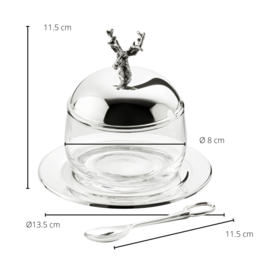 EDZARD jam jar deer with saucer and spoon, silver-plated, height 11 cm, ø 14 cm, ø glass 10 cm
