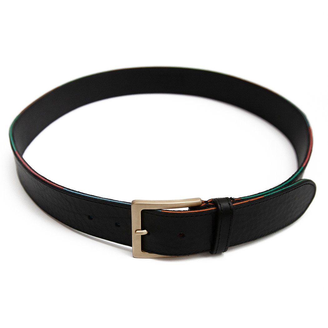 Men's high quality black Italian Leather belt. Suede colour detail. 'Monty's Signature Belt'