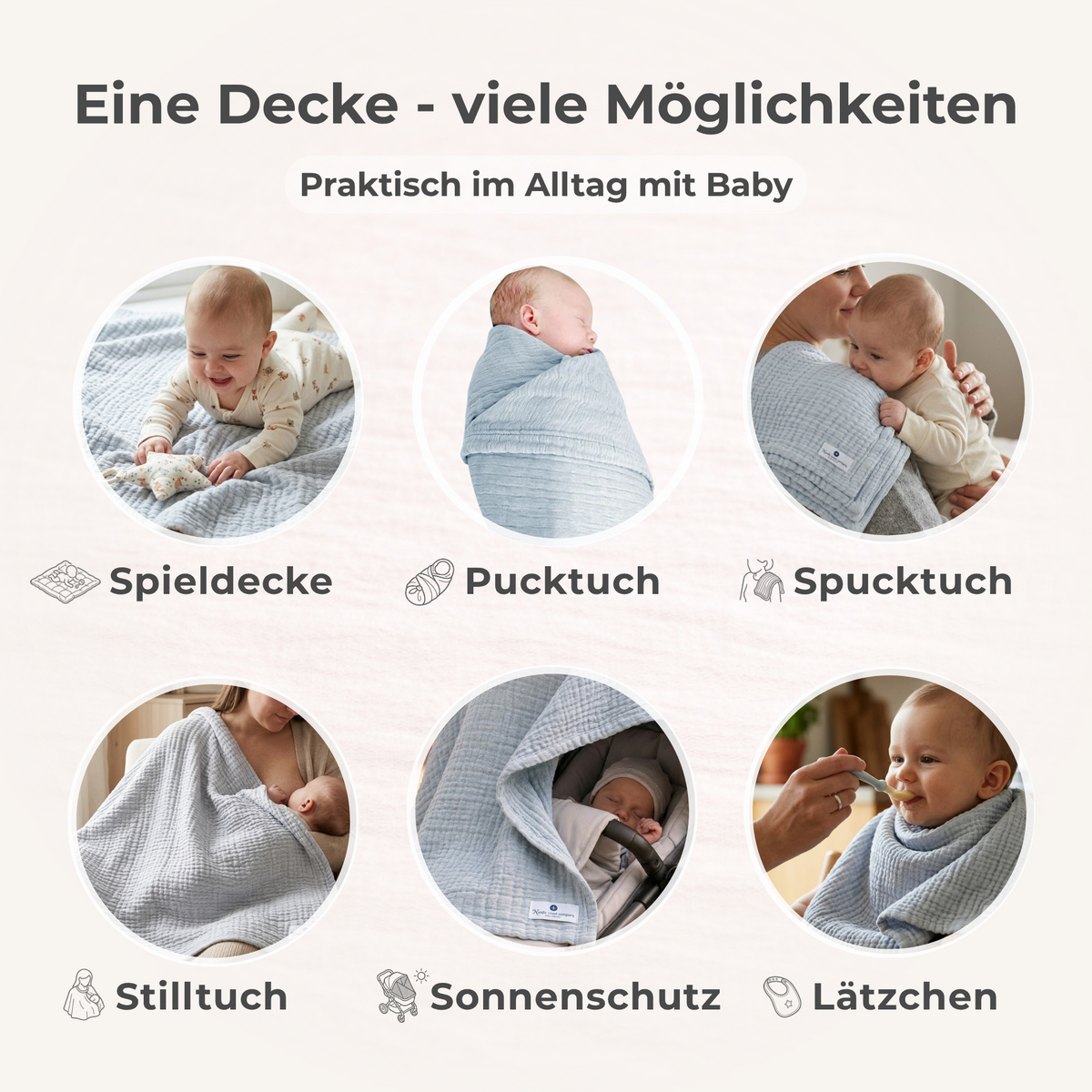 Blue 4 in 1 Muslin Baby Blanket Large
