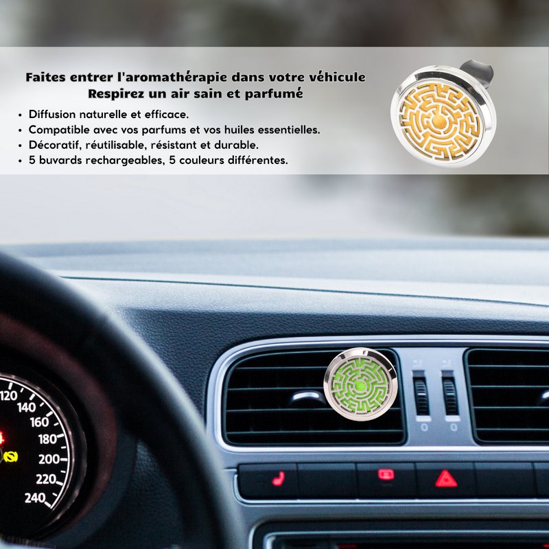 Diffusor voor auto Clip'Arôme - labyrint - in roestvrij staal met blotters - decoratief aromatherapie-accessoire - cadeau-idee
