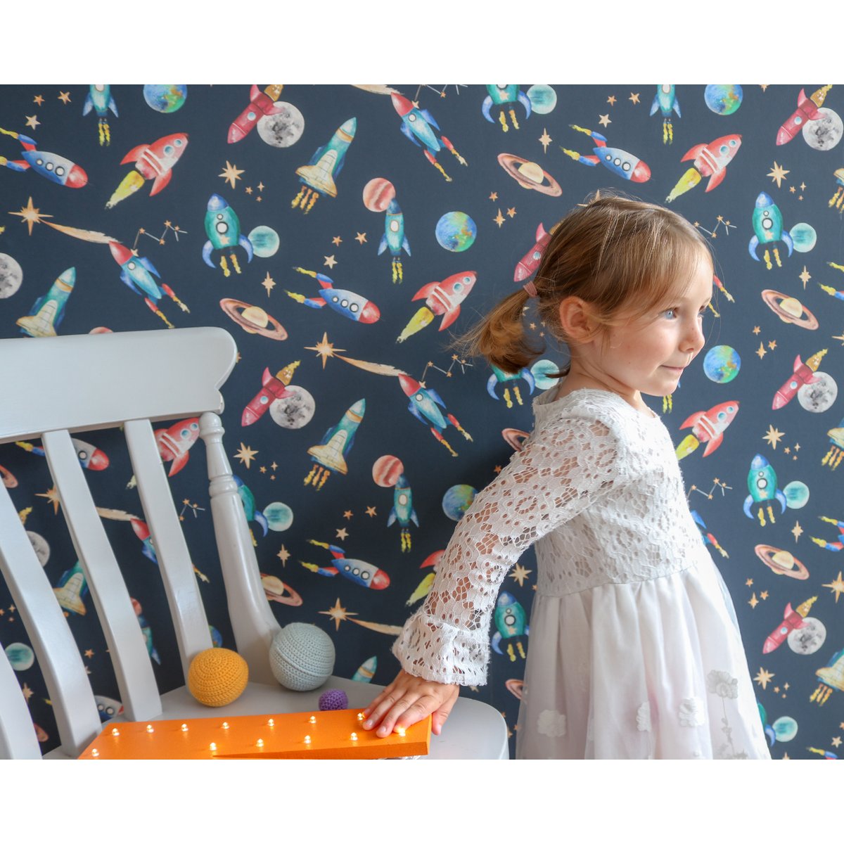 Carta da parati per bambini Rockets - Colore mezzanotte
