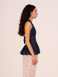 Top allacciato a palloncino in denim fulvo