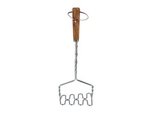 Potato masher with wooden handle