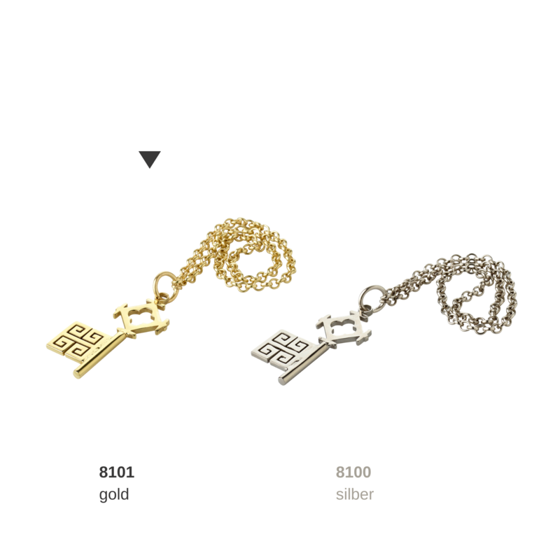 Bremen sleutel met ketting, goud, L 4,5 cm