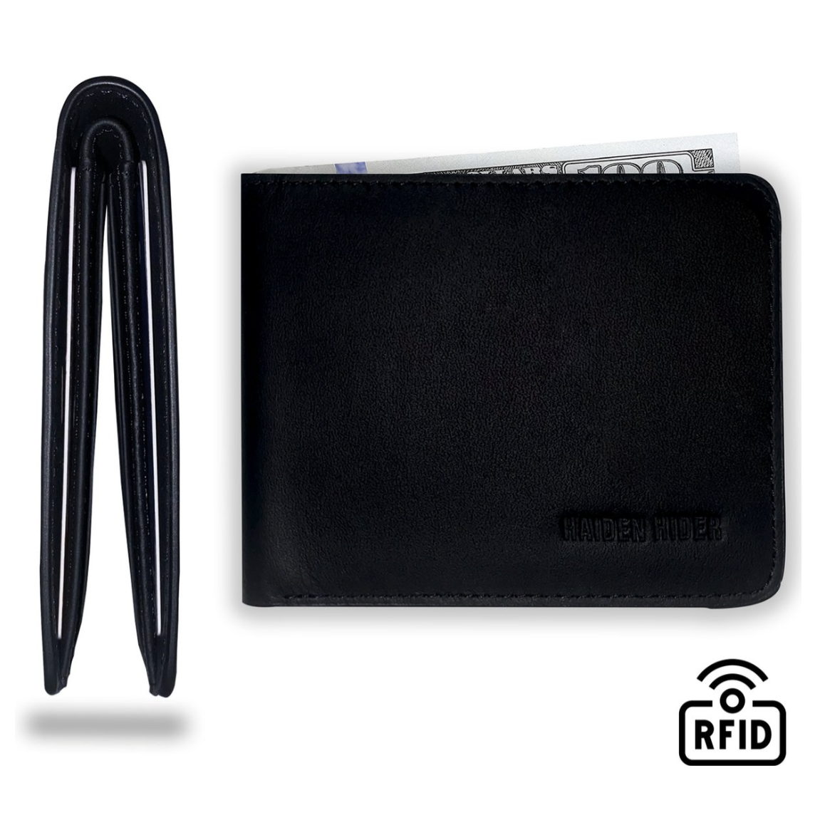 RFID- und NFC-Geldbörse – Anti-Skim-Geldbörse aus schwarzem Leder – 9 Karten – Geschenk Herren – Brieftasche